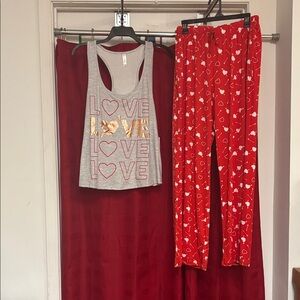Chic Love Print Pajama Set - Gray and Red